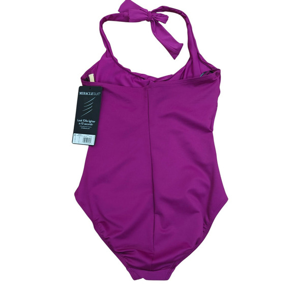 Miraclesuit Utopia One Piece Halter Swimsuit Framboise Pink Size 12 NWT $168 - Picture 6 of 12